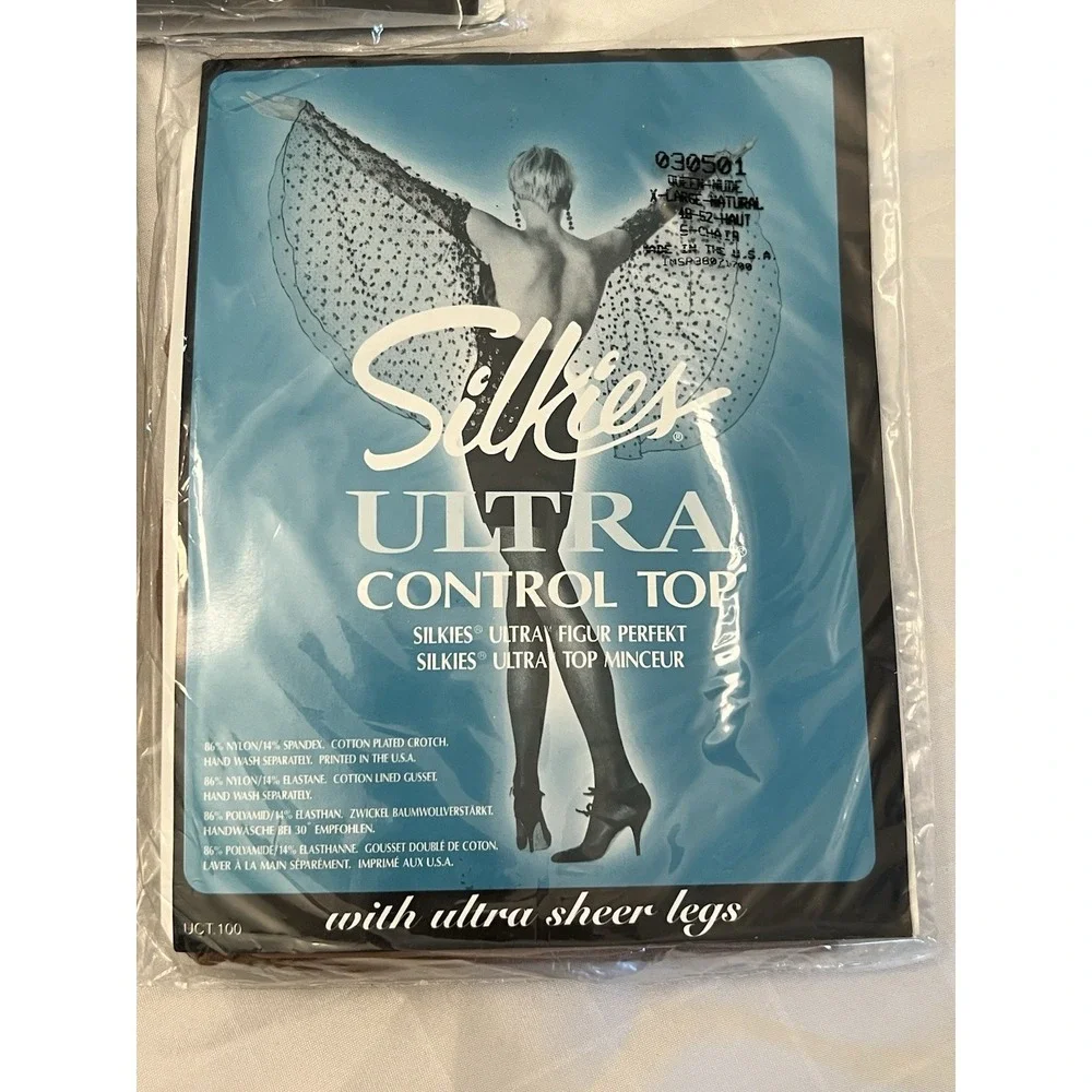 PANTYHOSE Queen Lot Of 3 Silkies NEW NOS VTG Ultra Control Top Nude 030501‎ USA